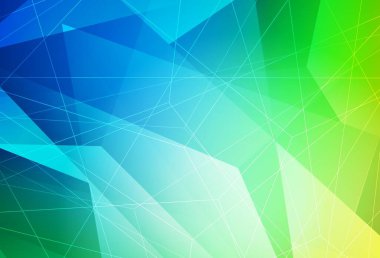 Açık mavi, çizgileri ve üçgenleri olan yeşil vektör düzeni. Soyut üçgenli dekoratif tasarım. Broşürler, broşürler için desen