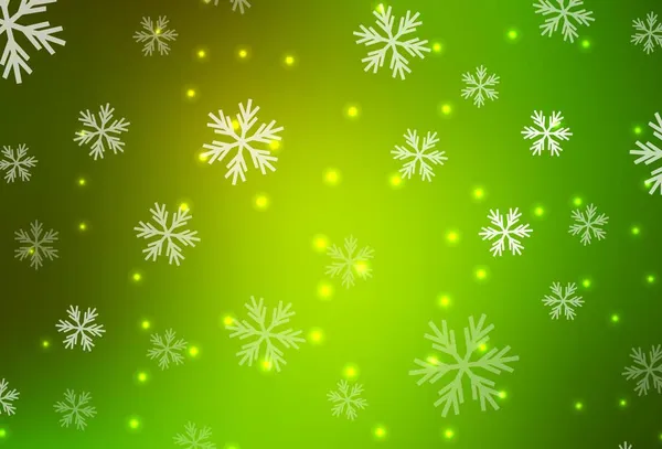 明るい雪の結晶 星とライトグリーン 黄色のベクトルレイアウト 雪とクリスマススタイルでカラフルな装飾デザイン 新年のウェブサイトのパターン — ストックベクタ