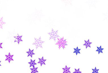 Açık mavi, buz taneli kırmızı vektör şablonu, yıldızlar. Yılbaşı tarzında kar yağan rengarenk bir tasvir. Yeni yıl arkaplanı için şablon.