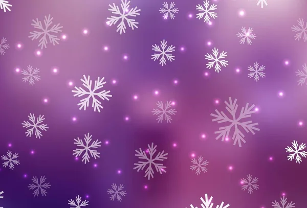 Luz Púrpura Fondo Vectorial Rosa Con Hermosos Copos Nieve Estrellas — Vector de stock