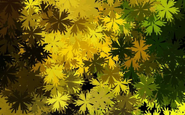 Sötétzöld Sárga Vektor Firka Háttér Virágokkal Illusztráció Színes Absztrakt Firka — Stock Vector