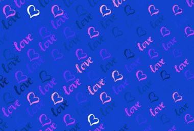 Açık pembe, güzel kalpleri olan mavi vektör dokusu. Kalpli basit bir dekoratif tasarım. Karnaval için şablon, festival için romantik broşürler.