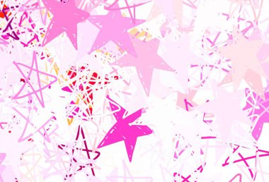 Açık Mor, güzel yıldızlı pembe vektör dokusu. Bulanık arkaplanda gradyanı olan yıldızlar. Kozmik arkaplanlar için şablon.