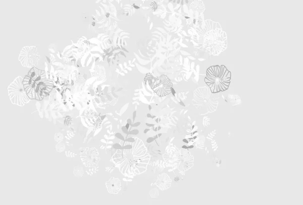 Ελαφρύ Γκρι Διάνυσμα Κομψή Ταπετσαρία Φύλλα Λουλούδια Σκίτσο Μουντζούρες Λευκό — Διανυσματικό Αρχείο