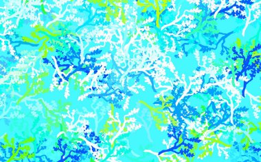 Açık mavi, yeşil vektör, yaprakları ve dalları olan zarif bir duvar kağıdı. Yaprakları ve dalları olan zarif, parlak bir illüstrasyon. Markan için şık bir model..