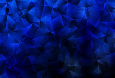 Çokgen biçimli koyu mavi vektör arkaplan. Renkli üçgenlerin olduğu bir resim. İşiniz için en iyi akıllı tasarım.