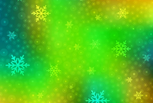 Lichtgroen Geel Vectorsjabloon Carnavalsstijl Illustratie Met Kleurrijke Sneeuwvlokken Kerstballen Model — Stockvector