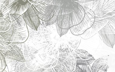 Açık gri vektör arkaplanı çiçeklerle karalıyor. Çiçekli zarif, parlak bir illüstrasyon. Duvar kağıtları, boyama kitapları için desen.