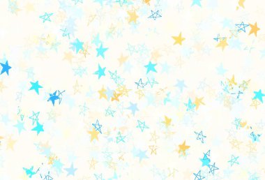 Açık mavi, parlak yıldızlı kırmızı vektör düzeni. Bulanık arkaplanda gradyanı olan yıldızlar. Astroloji web siteleri için desen.