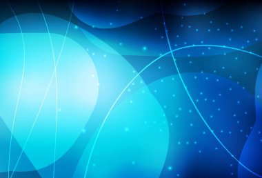 Koyu mavi vektör. Daireleri ve çizgileri olan güzel renkli çizimler. Parlak renkli soyut çemberlerin olduğu bir resim. İş reklamları için akıllı tasarım.