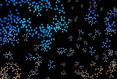 Koyu mavi, sarı vektör arkaplan ve yapay zeka verileri. Yapay zekanın bağlantı ve noktalarıyla soyut illüstrasyon. Siber yeniliklerin tasviri için tasarım.