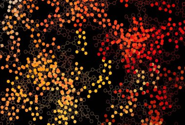 Koyu kırmızı, sarı vektör arkaplan ve yapay zeka verileri. Parlak renkli bir illüstrasyon ve yapay zekanın gerçek yapısı. Zeka ve yenilik reklamları için şablon.