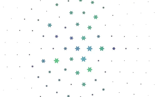 ライトブルー 明るい雪片 星と緑のベクトルレイアウト クリスマススタイルで雪とグラデーションカラフルなイラスト 新年の広告 小冊子のデザイン — ストックベクタ