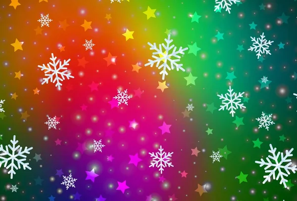 Textura Vectorial Multicolor Oscuro Con Copos Nieve Colores Estrellas Ilustración — Vector de stock