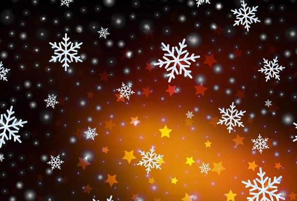Plantilla Vectorial Naranja Oscura Con Copos Nieve Hielo Estrellas Ilustración — Vector de stock