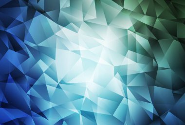 Açık mavi, yeşil vektör üçgen mozaik doku. Çokgen biçiminde, gradyan ile renkli çizimler. Marka kitabınız için yeni şablon.