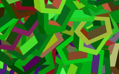 Açık yeşil, altıgen kümeli kırmızı vektör arkaplan. Renkli altıgenli bir resim seti. Duvar kağıtlarının dokusu için desen.