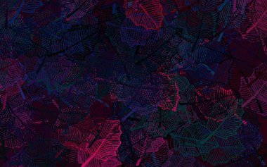 Koyu mavi, kırmızı vektör doğal arkaplan ve yapraklar. Yaprakları karalama tarzında renkli ve soyut çizimler. İşiniz için yeni tasarım.