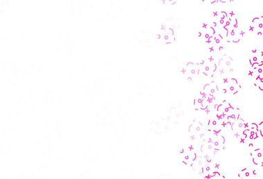 Açık Mor, cebir elementleriyle pembe vektör düzeni. Beyaz arkaplanda gradyanı olan renkli matematiksel işaretler. Reklam, broşür, eğitim broşürleri.