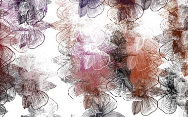 Açık Pembe, çiçekli kırmızı vektör arkaplan. Çiçeklerle karalama tarzında renkli çizimler. İşiniz için yeni tasarım.