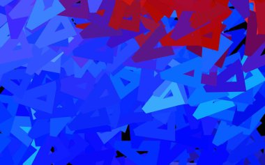 Koyu mavi, kırmızı vektör arkaplan, çizgiler, üçgenler. Üçgen şekilli ışıltılı soyut çizimler. İniş sayfası için modern şablon.