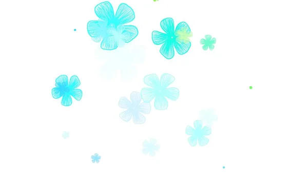 Azul Claro Padrão Doodle Vetor Verde Com Flores Ilustração Criativa — Vetor de Stock