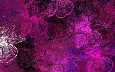 Koyu mor, pembe vektör çiçekli doğal sanat eseri. Renkli, soyut karalama çiçekleri olan bir resim. Duvar kağıtları, boyama kitapları için desen.