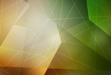 Koyu yeşil, kristalleri ve üçgenleri olan sarı vektör şablonu. Renkli üçgenli modern soyut illüstrasyon. Web siteniz için basit tasarım.