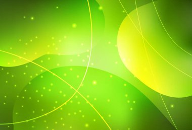 Açık yeşil, sarı vektör illüstrasyonu renkli daireler, soyut çizgiler. Soyut arka planda bulanık kabarcıklar ve renkli gradyan. Broşürler, broşürler için temel