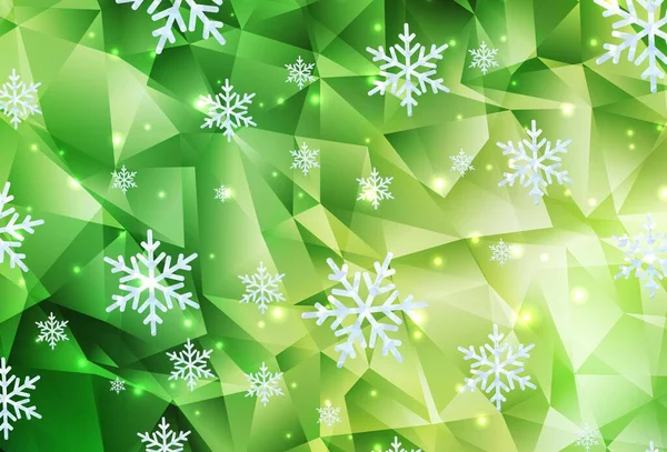Ανοιχτό Πράσινο Κίτρινο Διάνυσμα Φόντο Όμορφες Νιφάδες Χιονιού Αστέρια Πολύχρωμο — Διανυσματικό Αρχείο