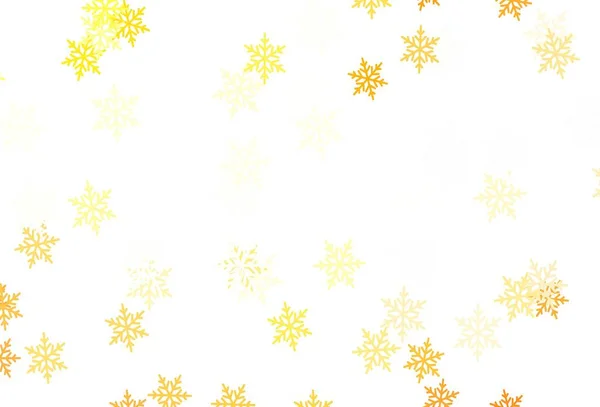 Világos Narancssárga Vektor Elrendezés Fényes Hópelyhekkel Csillagokkal Csillámló Absztrakt Illusztráció — Stock Vector