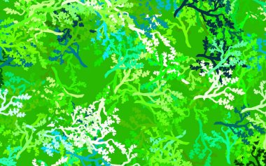 Açık yeşil vektör, yaprakları ve dalları olan zarif bir arka plan. Yapraklı soyut illüstrasyon, karalama tarzı dallar. Web siteleri ve pankartlar için desenli desen.