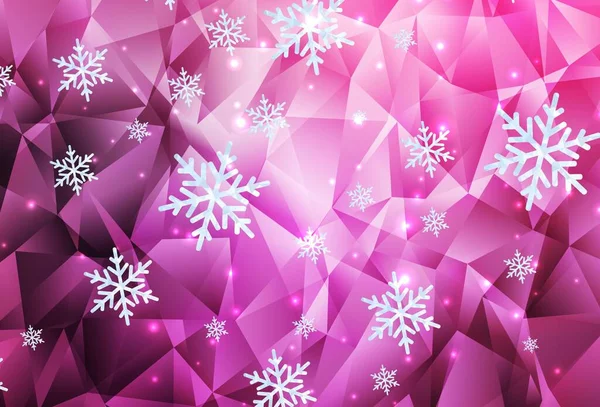 Hellrosa Vektormuster Mit Weihnachtlichen Schneeflocken Sternen Bunte Schneeflocken Mit Abfallenden — Stockvektor