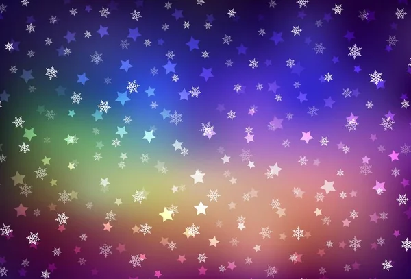 Patrón Vectorial Multicolor Luz Con Copos Nieve Navidad Estrellas Copos — Vector de stock