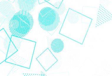 Çizgiler, daireler ve eşkenar dörtgenli hafif BLUE vektör arkaplanı. Çemberler, üçgenler ve küplerle soyut gradyan çizimi. Reklamlar için desen.