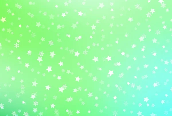 Textura Vectorial Verde Claro Con Copos Nieve Colores Estrellas Copos — Archivo Imágenes Vectoriales