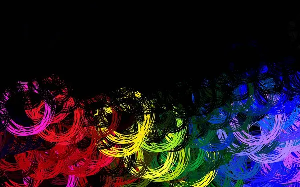 Тёмный Многоцветный Векторный Фон Изогнутыми Линиями Творческая Иллюстрация Полутоновом Стиле — стоковый вектор