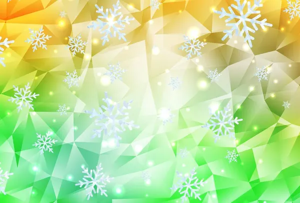 Светло Зеленый Желтый Векторный Узор Снежинками Звездами Блестящая Красочная Иллюстрация — стоковый вектор
