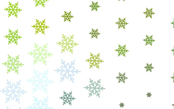 Светло Зеленая Желтая Векторная Текстура Цветными Снежинками Звездами Красочные Снежинки — стоковый вектор