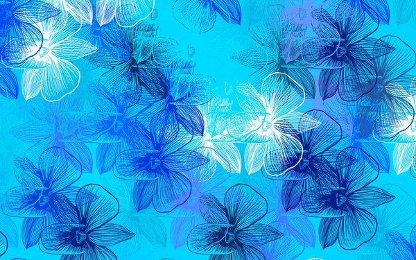 Luz Azul Vetor Doodle Pano Fundo Com Flores Ilustração Abstrata — Vetor de Stock