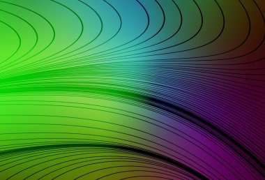 Açık Pembe, eğri çizgileri olan yeşil vektör arkaplan. Alnında çizgiler olan soyut bir çizim. Posterler ve afişler için iş tasarımı.