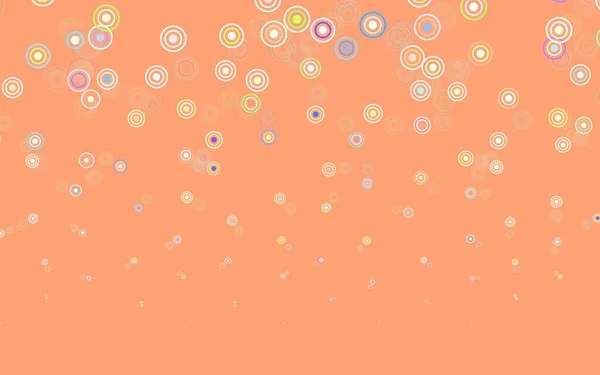 Jasnopomarańczowy Wektor Tła Kropkami Ilustracja Zestawem Lśniących Kolorowych Abstrakcyjnych Kręgów — Wektor stockowy