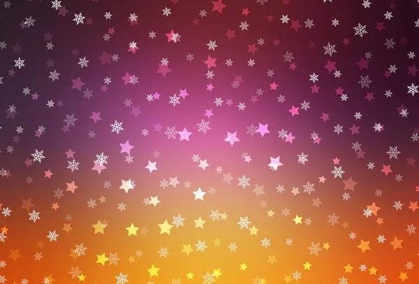 Rose Clair Fond Vectoriel Jaune Avec Beaux Flocons Neige Étoiles — Image vectorielle