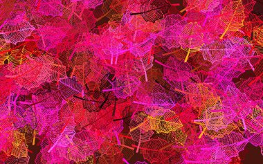 Koyu pembe, sarı vektör doğal arka plan yapraklı. Karalama tarzında yaprakları olan belirsiz bir çizim. Web siteniz için Doodle tasarımı.