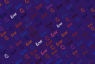 Açık mavi, karalama kalpli kırmızı vektör şablonu. Soyut şablondaki kalplerle parlayan illüstrasyon. Sevgililer Günü 'nü kutlamak için tasarım.