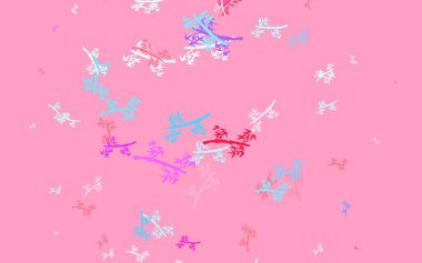 Açık mavi, dallı kırmızı vektör şablonu. Yaprakları karalama tarzında renkli ve soyut çizimler. Duvar kağıdı tasarımınız için yeni bir doku.