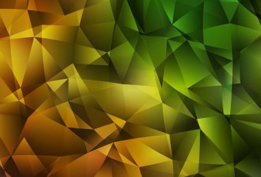 Koyu yeşil, sarı vektör çokgen desen. Origami tarzında gradyan ile geometrik çizim. İşiniz için en iyi üçgen tasarım.