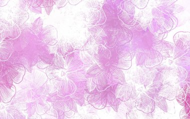 Açık pembe vektör, çiçekli zarif şablon. Beyaz arka planda eskiz karalama çiçekleri. Ağ ve ambalaj için elle boyanmış tasarım.