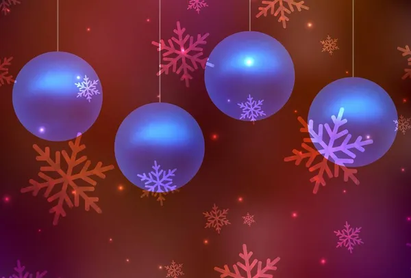 Sötétvörös Vektor Minta Karácsonyi Stílusban Ragyogó Illusztráció Karácsonyi Labdákkal Csillagokkal — Stock Vector