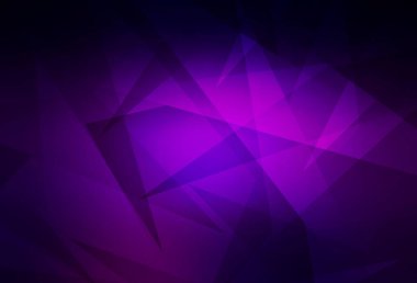 Çizgileri ve üçgenleri olan koyu mor vektör düzeni. Renkli üçgenlerin olduğu bir resim. Broşürler, broşürler için desen